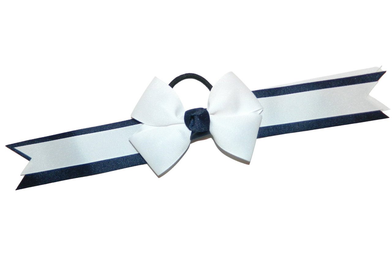 Navy & Lt Blue Bow Ponytail Holder