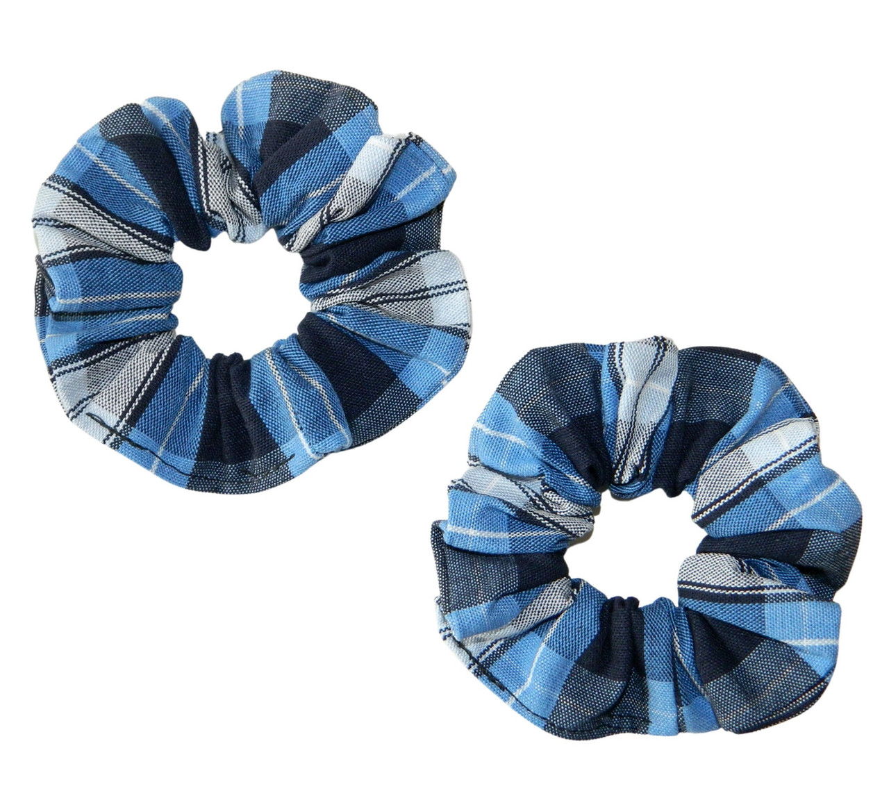 Navy, Lt Blue & White Plaid Pigtail Scrunchies