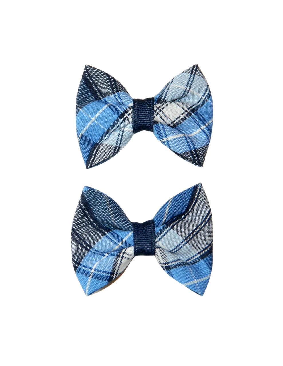 Navy, Lt Blue & White Plaid Pigtail Bows