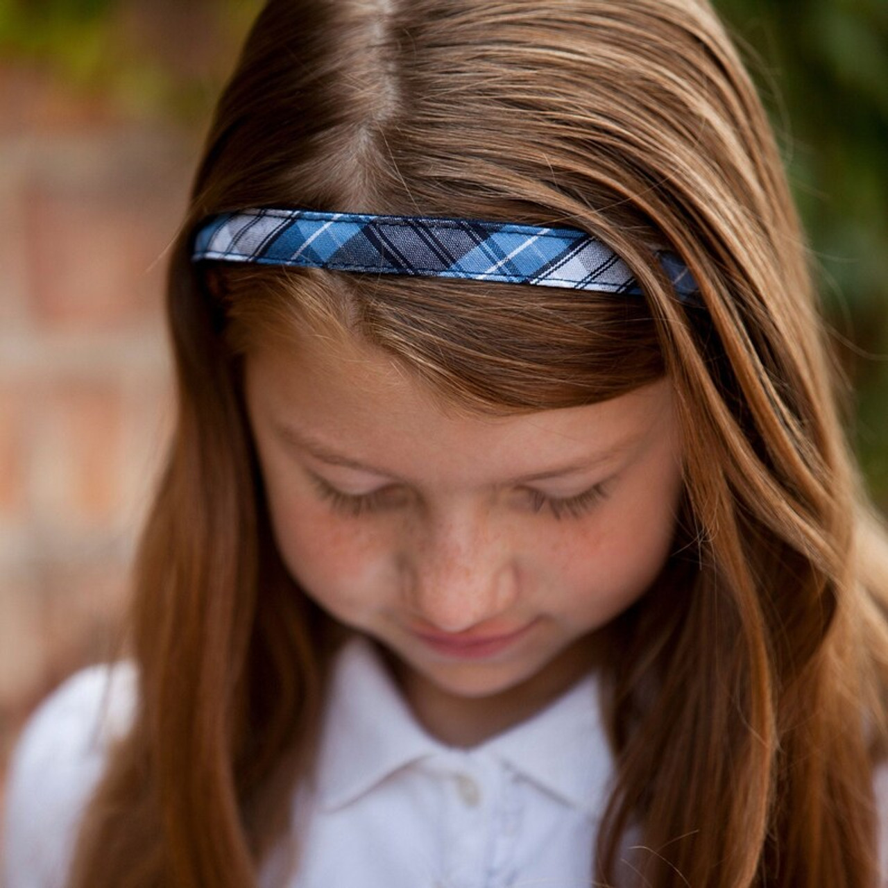 Navy, Lt Blue & White Plaid Thin Headband