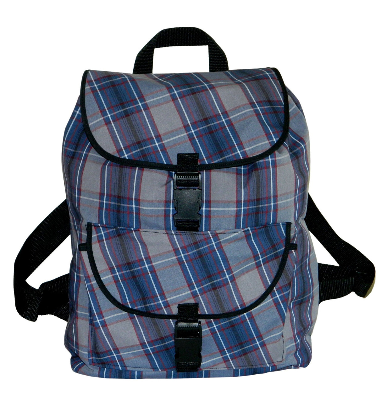 Navy, Gray & Red Plaid Backpack