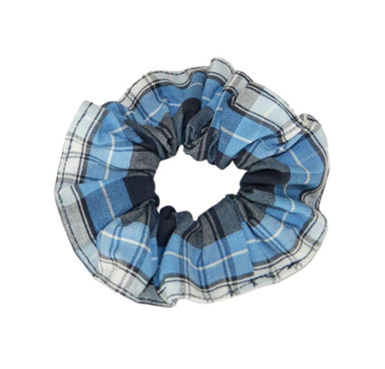 Navy, Lt Blue & White Plaid Scrunchie