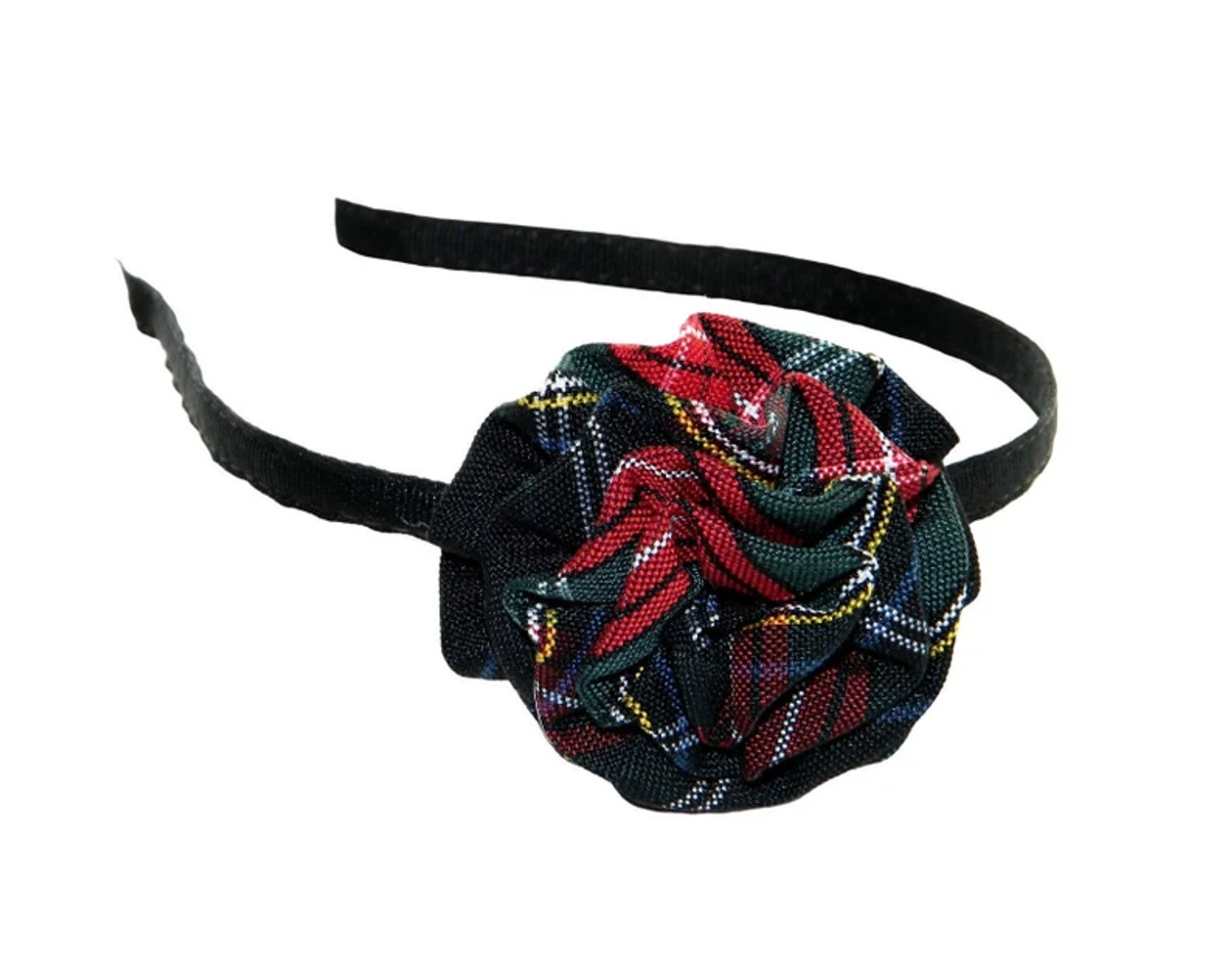 Black, Red & Green Plaid Rosette Headband