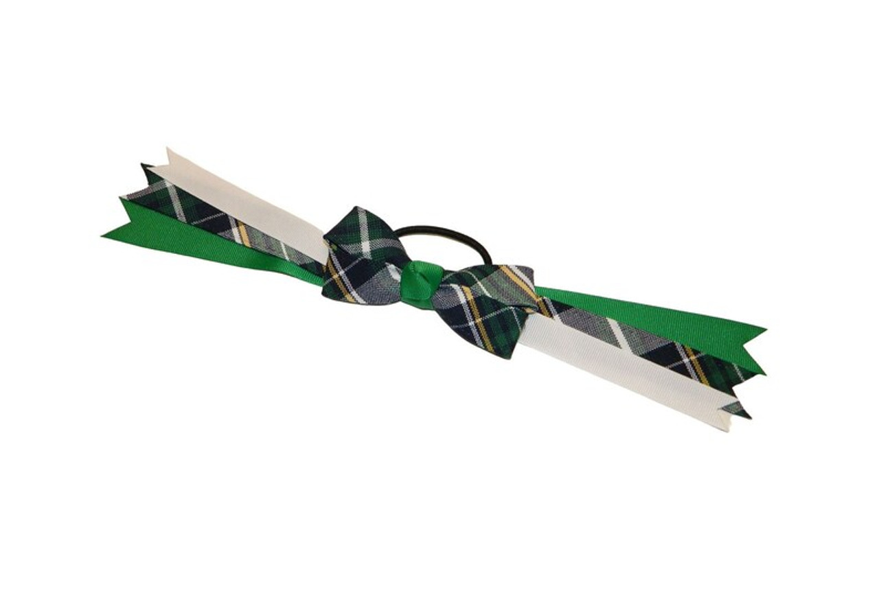 Green, Navy & Yellow Plaid Bow Ponytail Holder