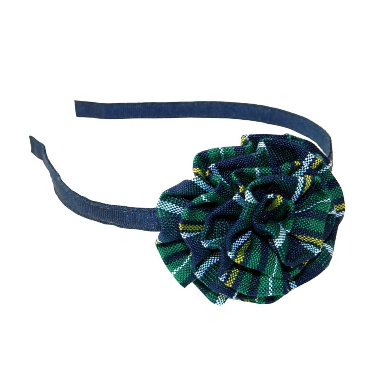 Green, Navy & Yellow Plaid Rosette Headband