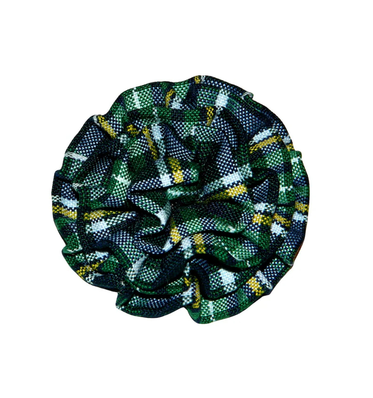 Green, Navy & Yellow Plaid Rosette Headband