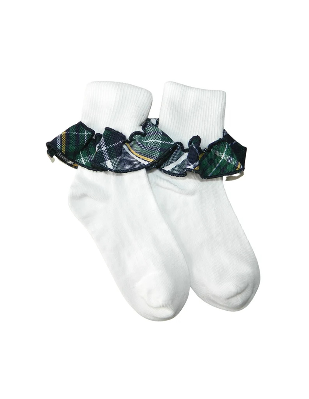 Green, Navy, & Yellow Plaid Ruffle Ankle Socks