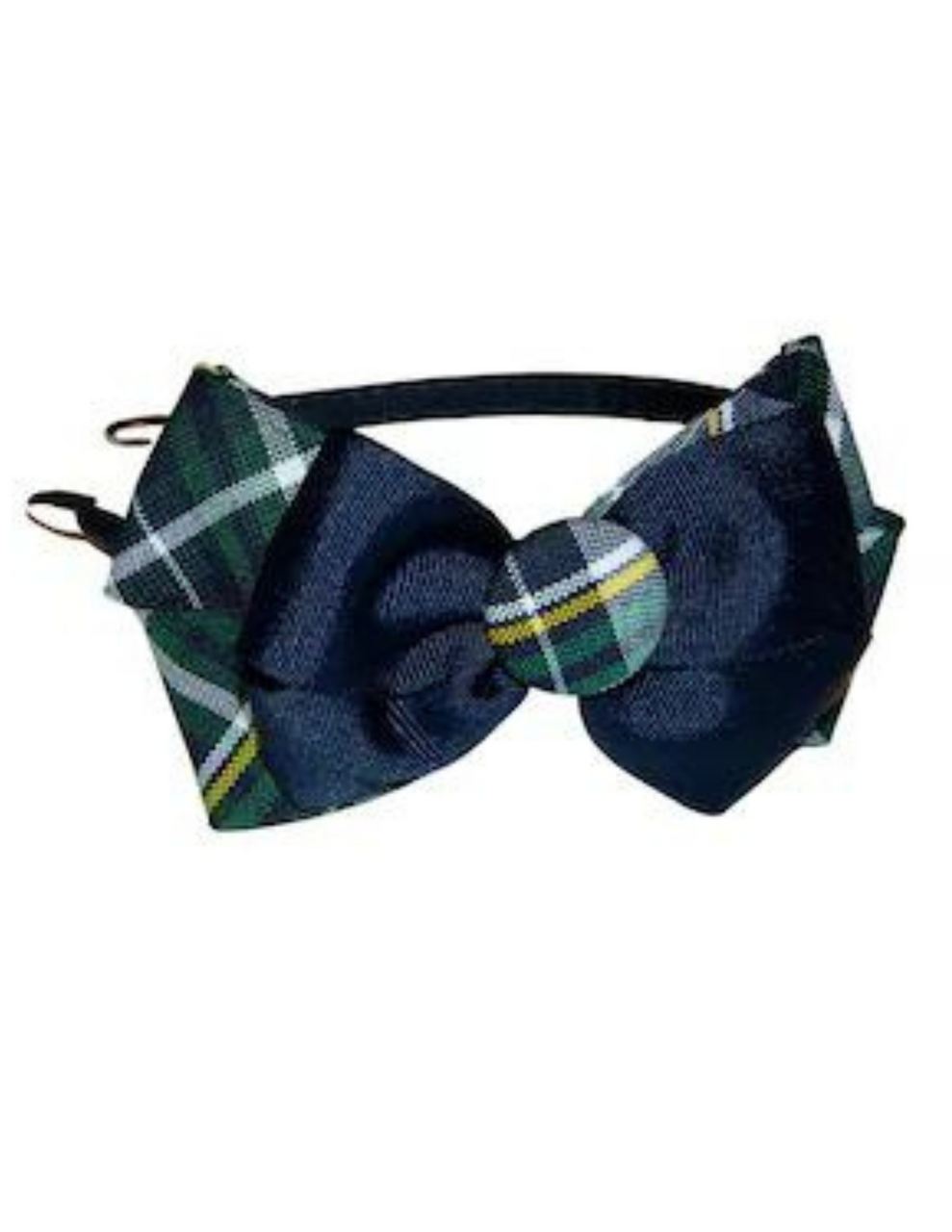 Green, Navy & Yellow Plaid Double Bow Headband