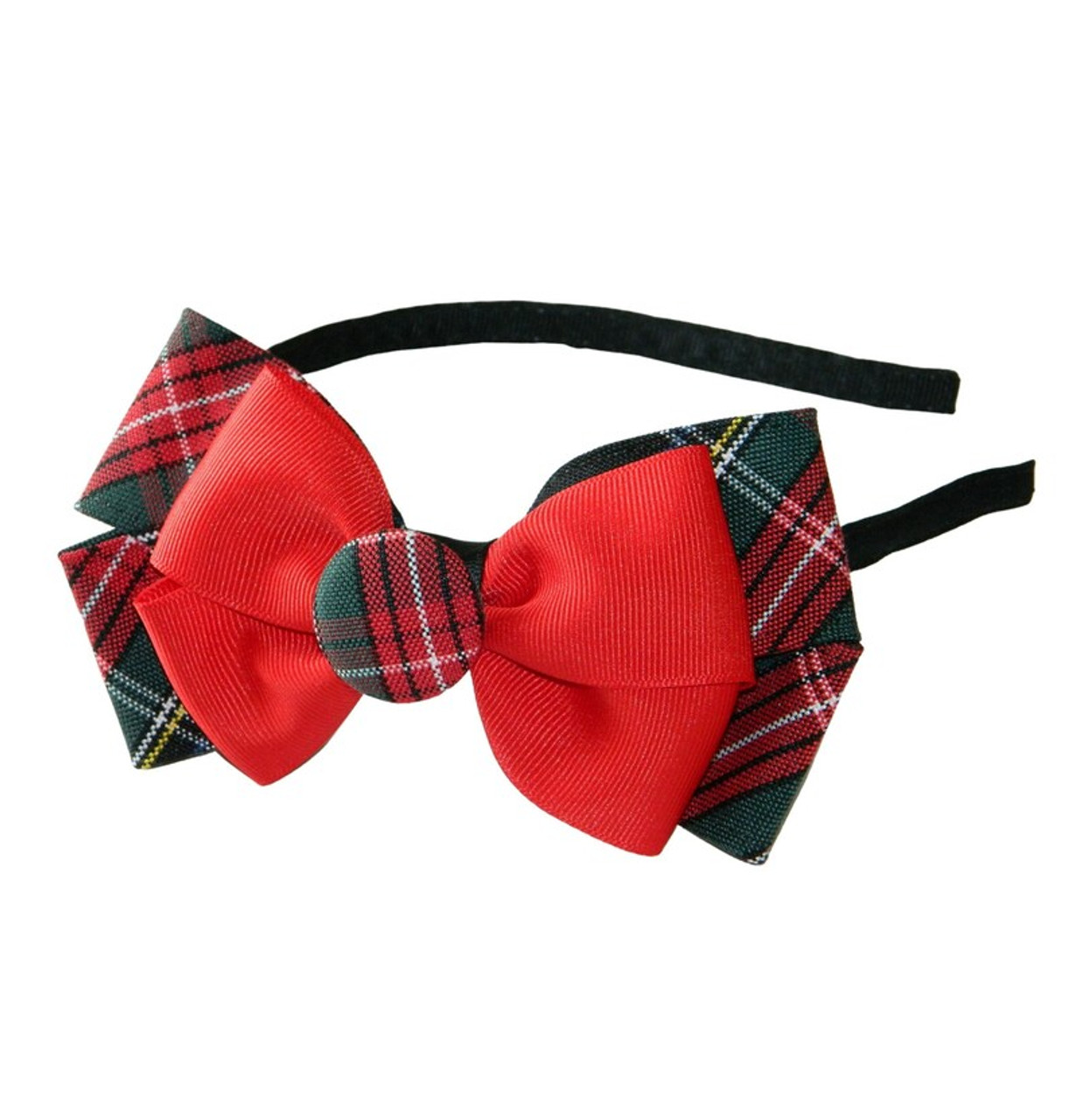 Black, Red & Green Plaid Double Bow Headband