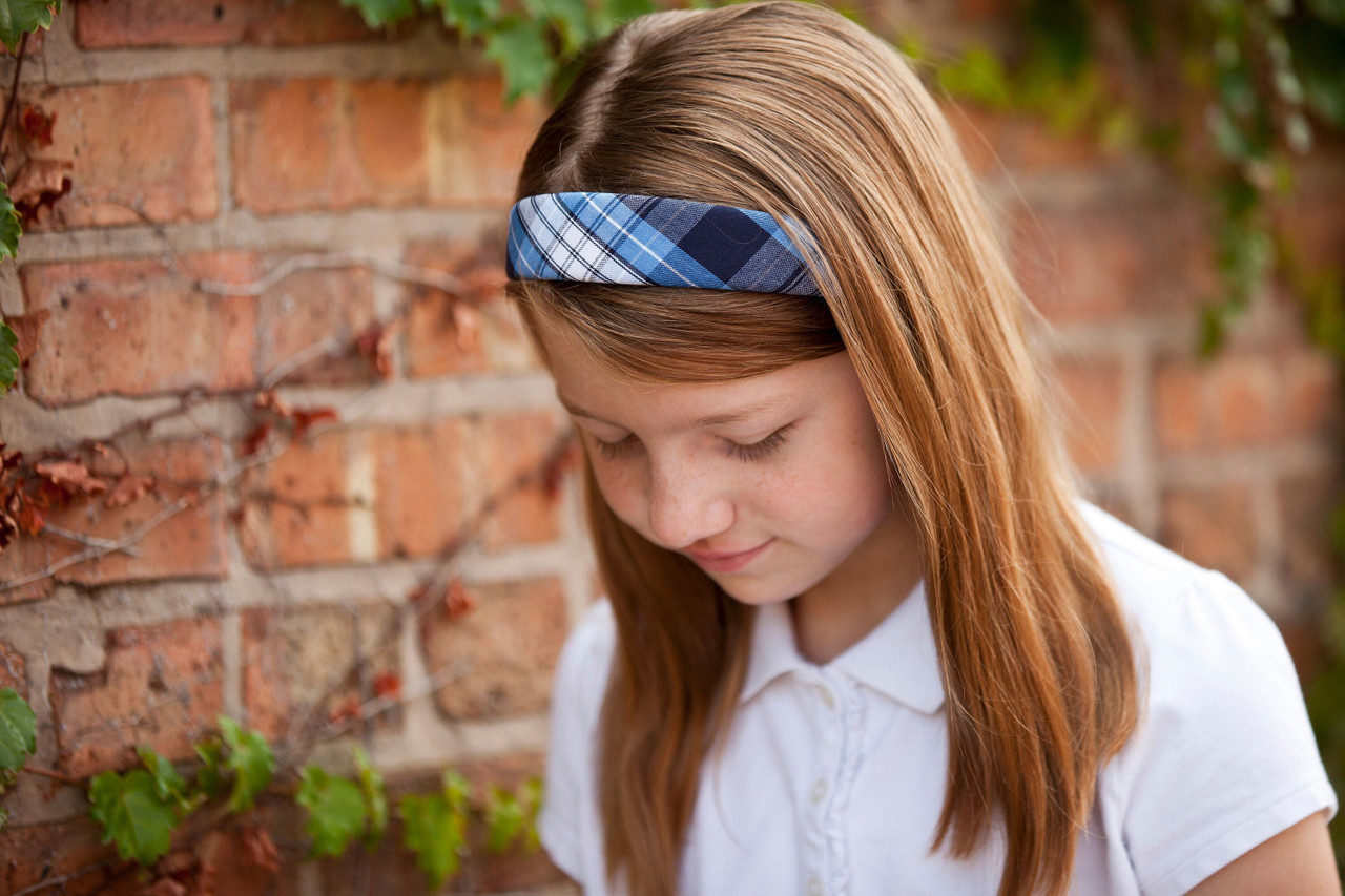 Navy, Lt Blue & White Plaid Headband