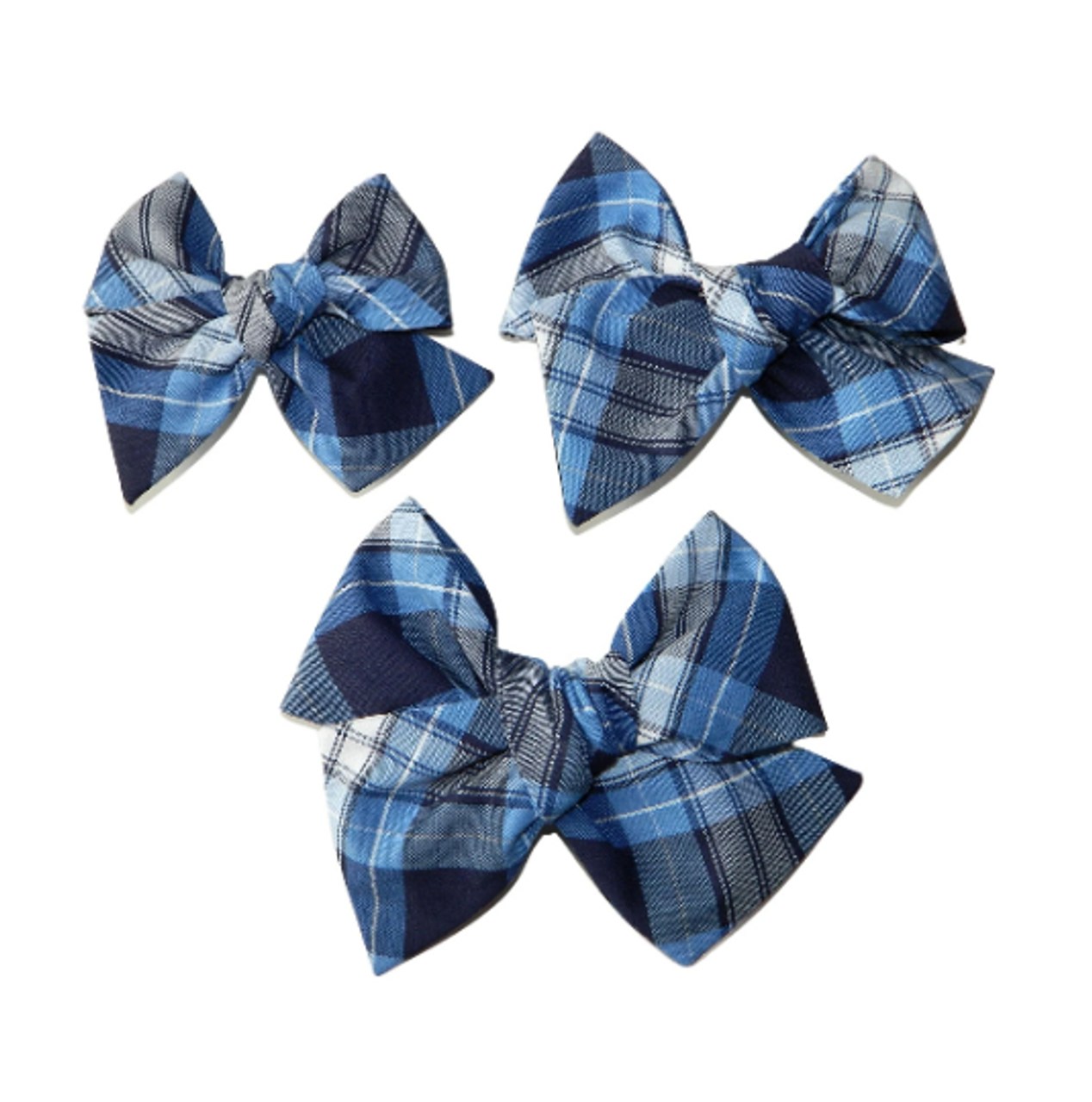 Navy, Lt Blue & White Plaid Butterfly Bow