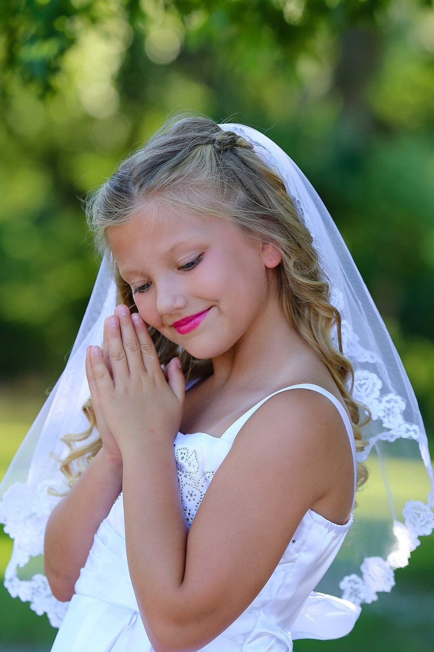 White or Ivory French Lace Edge Communion Veil