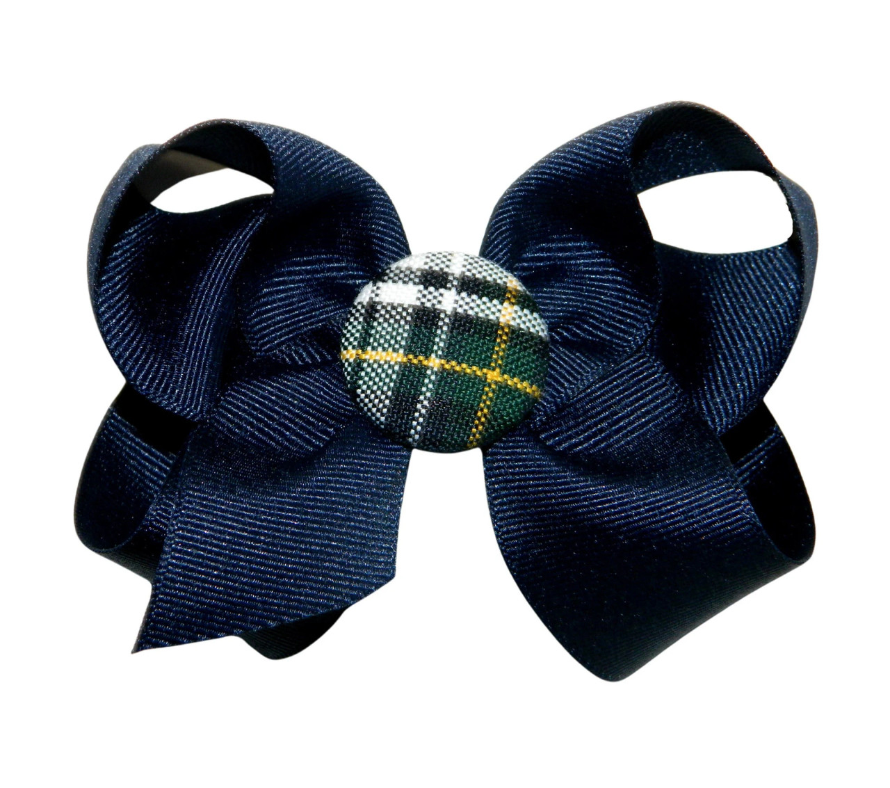 Forest, Navy, White & Yellow Plaid Button Hair Bow