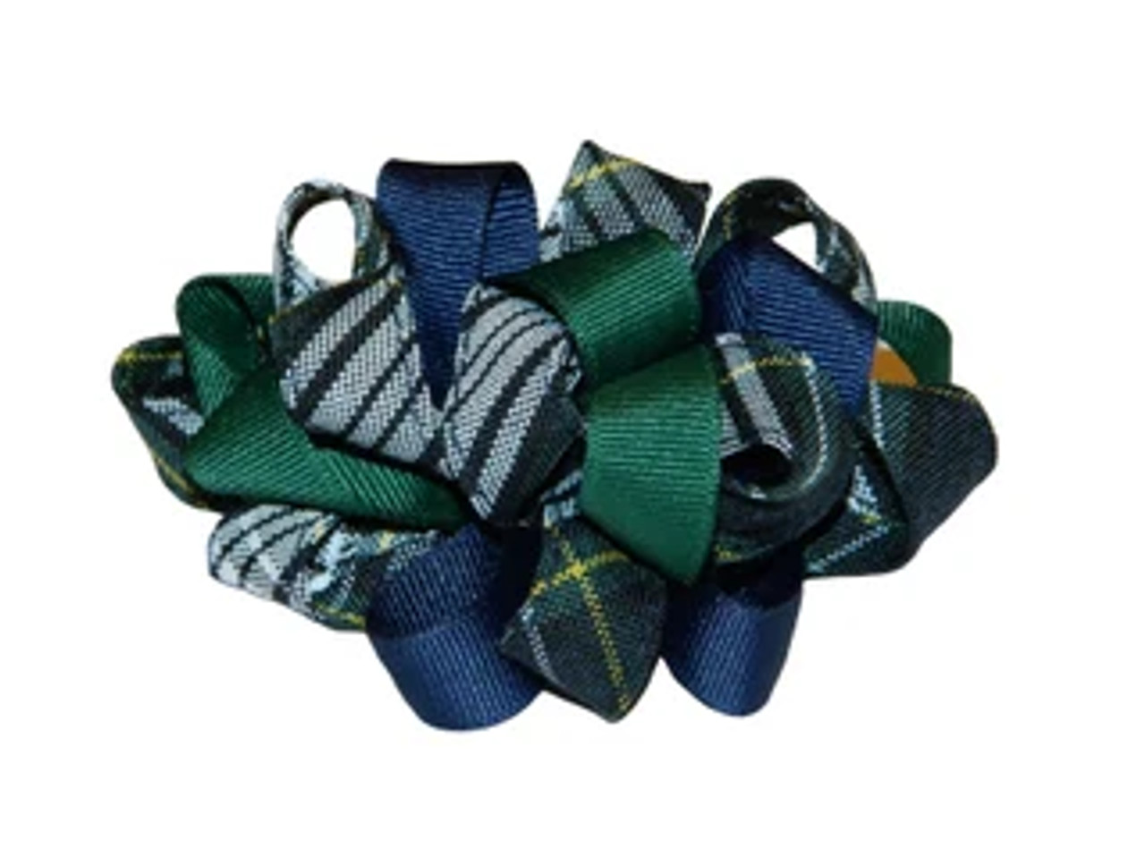 Forest, Navy, White & Yellow Loopy Hair Bow