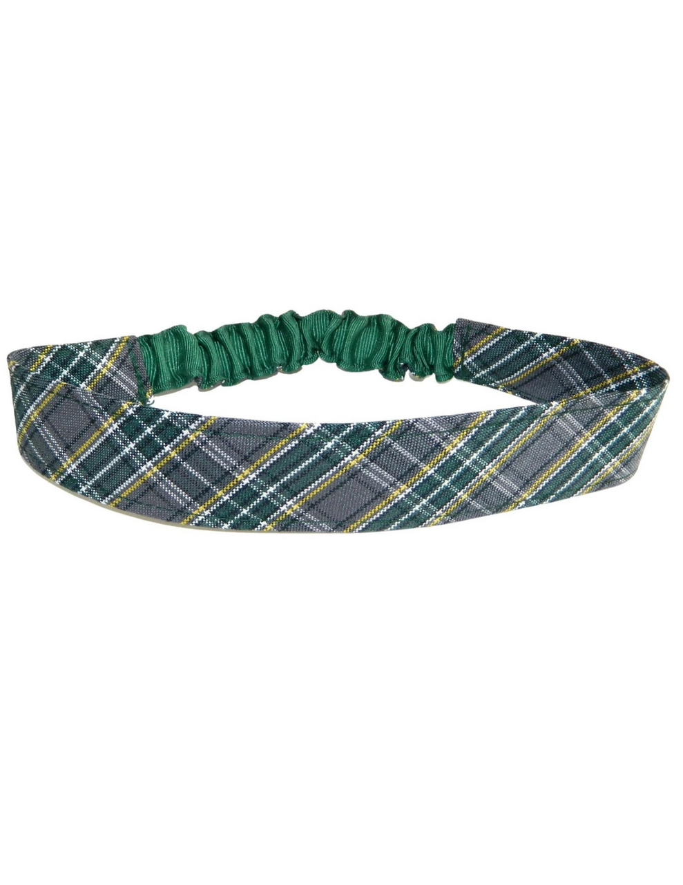 Gray, Hunter Green & Yellow Gold Plaid Elastic Headband