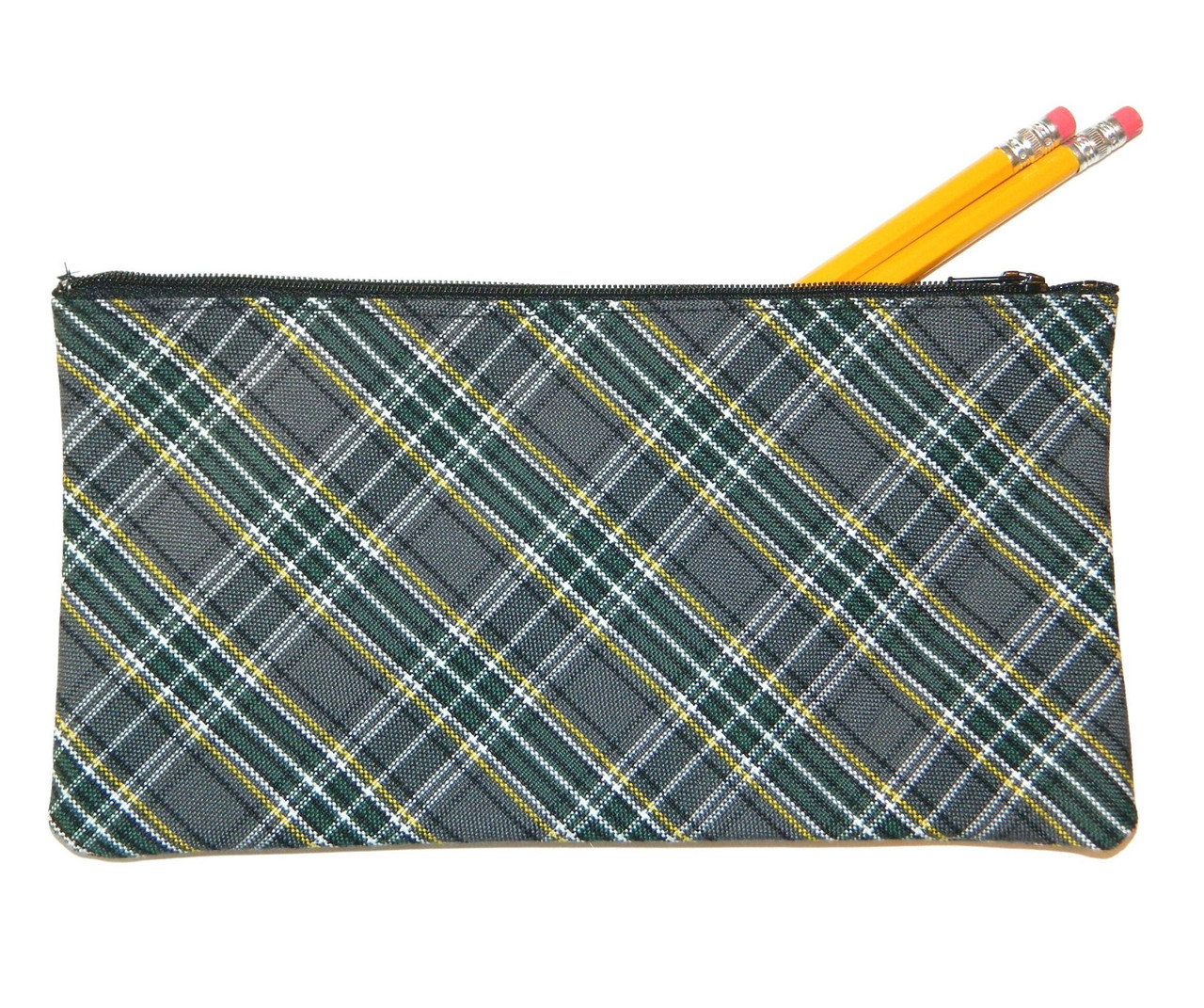 Gray, Hunter Green& Yellow Gold Plaid Pencil Case