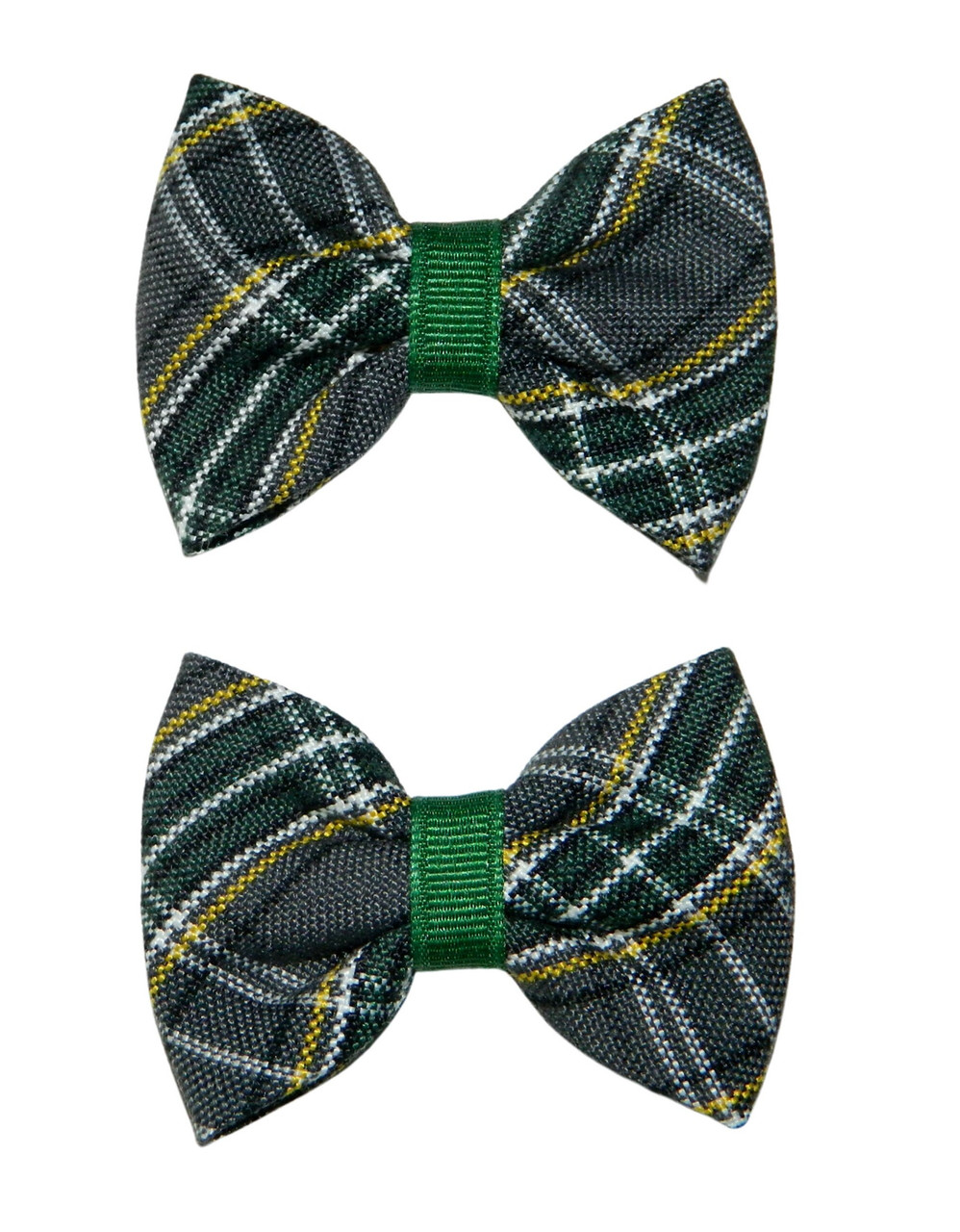 Gray, Hunter Green & Yellow Gold Plaid Pigtail Bows