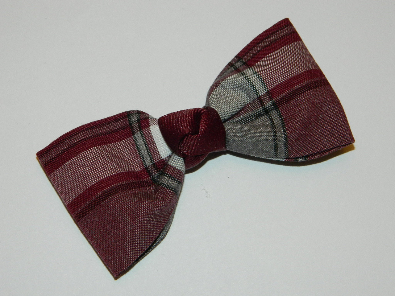 Burgundy & Gray Plaid Fabric Bow Tie Hair Bow - School Uniform Hair Bow, Burgundy Gray Plaid Hair Bow, Burgundy Plaid, Uniform Plaid Bows