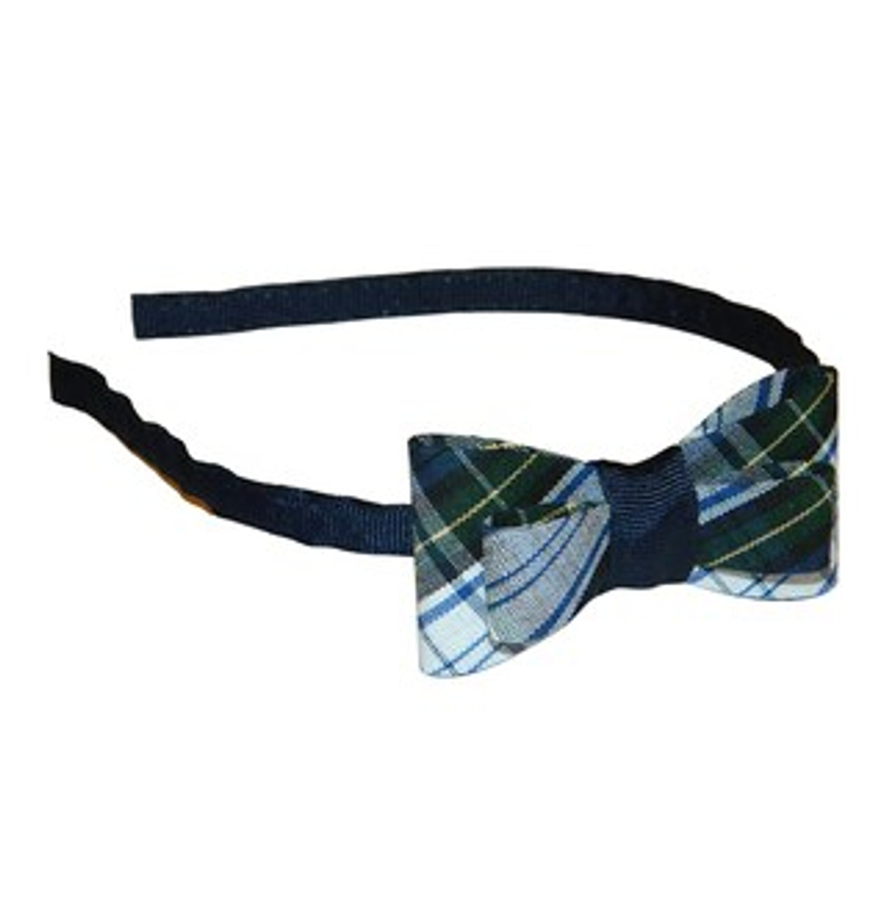 Navy, White & Green Plaid Tuxedo Bow Headband