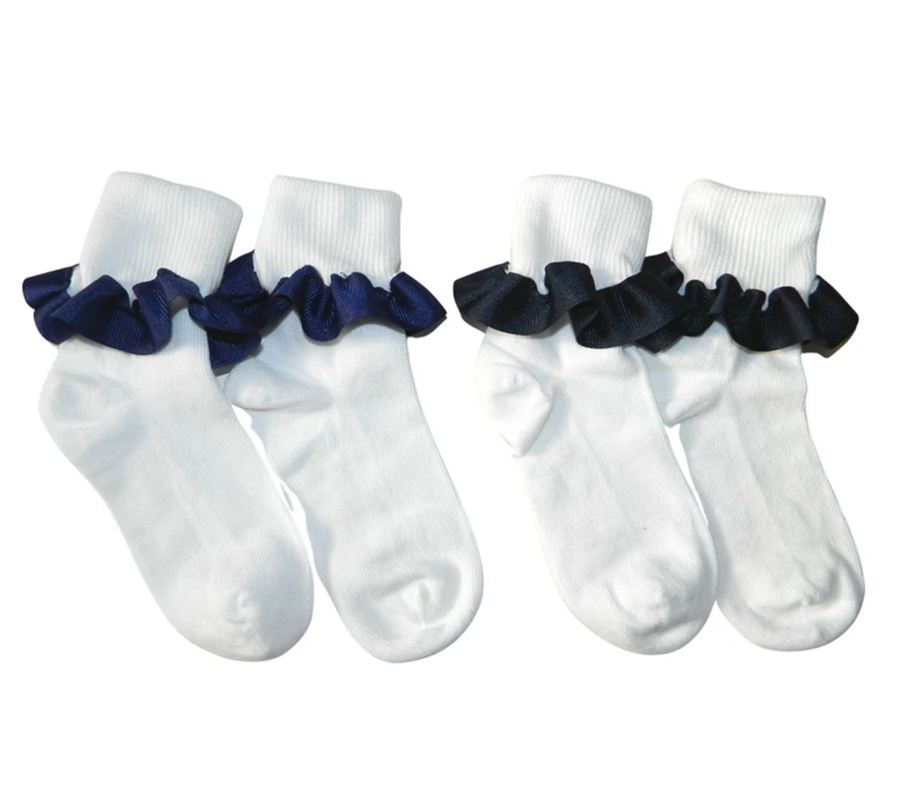 Lt Navy or Navy Ruffle White Ankle Socks