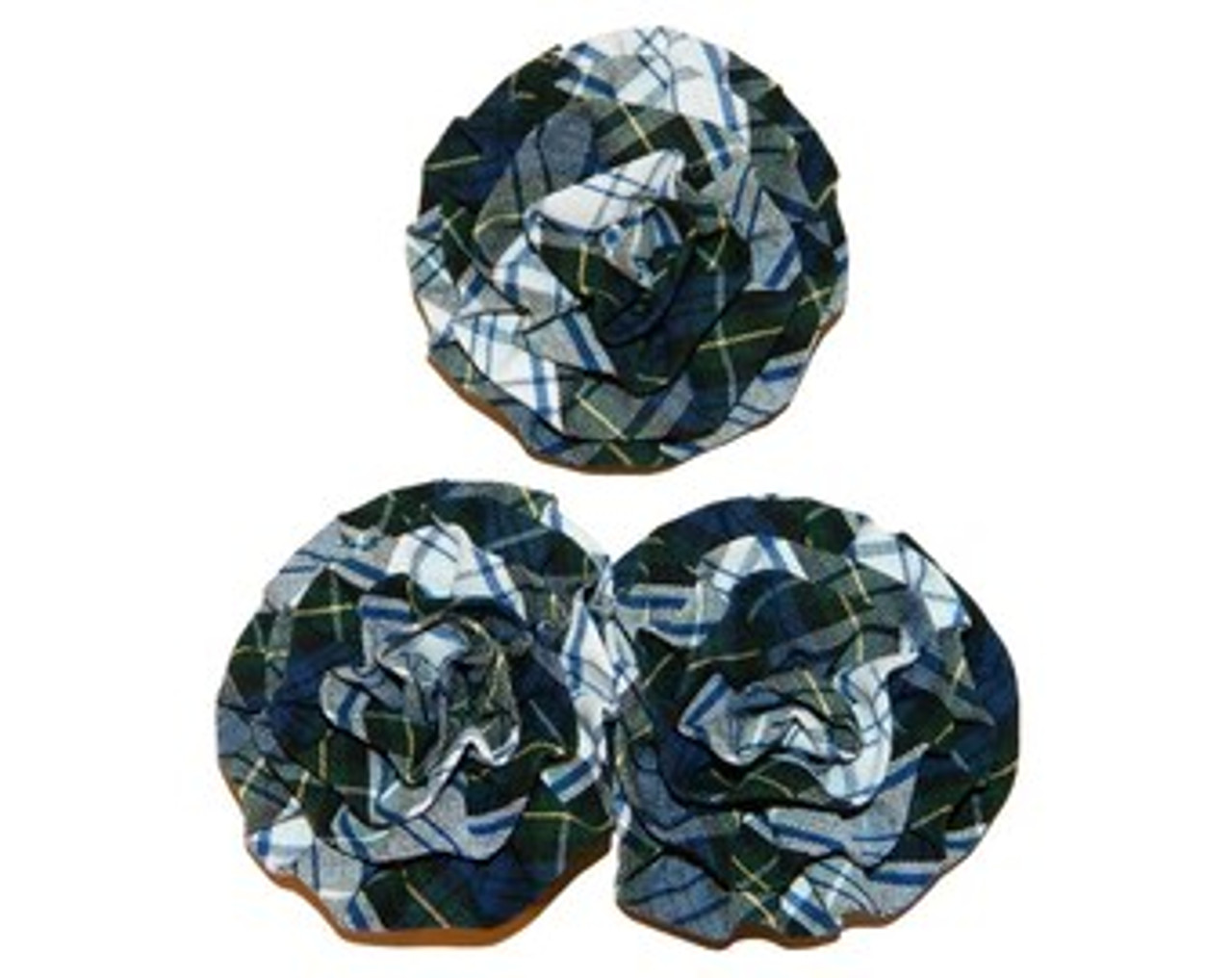 Navy, White &  Green Plaid Rosette Hair Clip