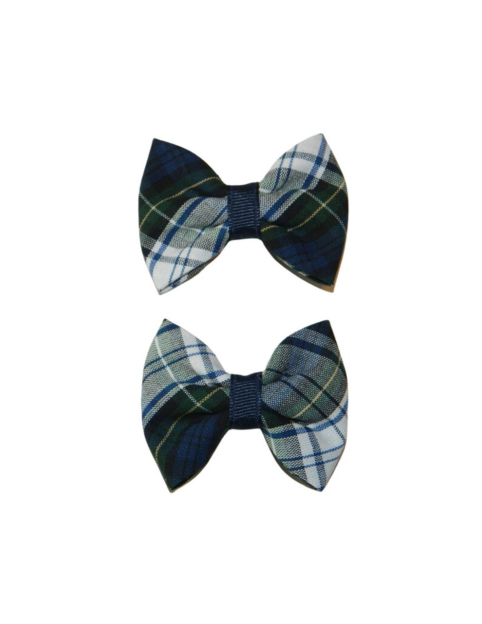 Navy, White & Green Plaid Pigtail Bows