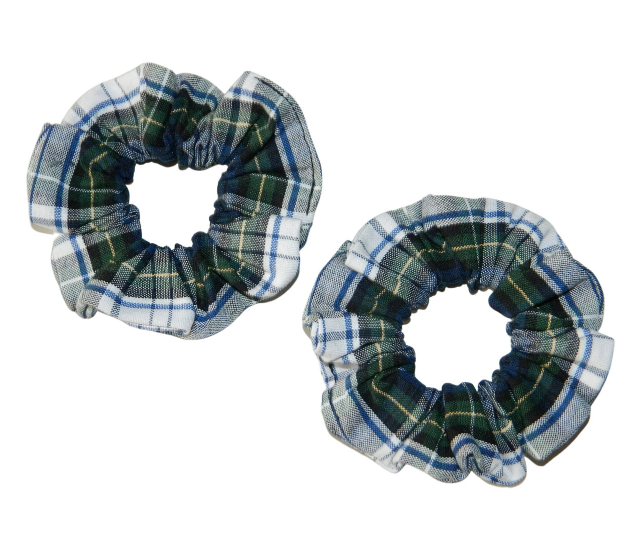 Navy, White & Green Plaid Pigtail Scrunchies