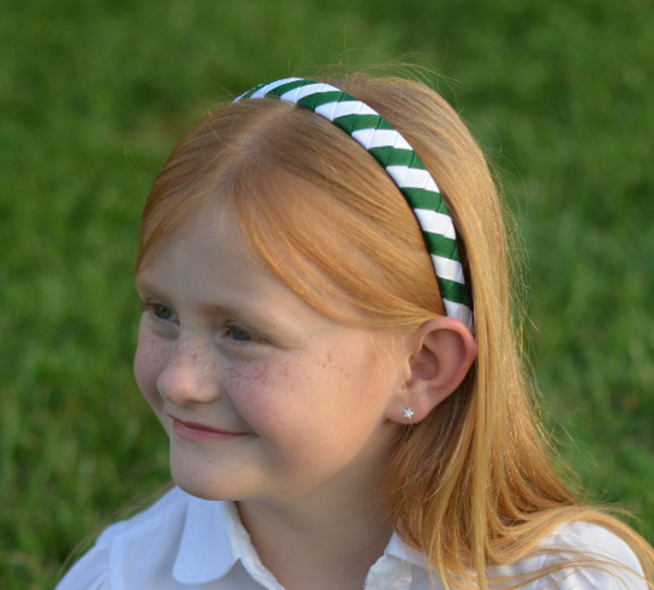 Hunter Green & White Striped Woven Headband