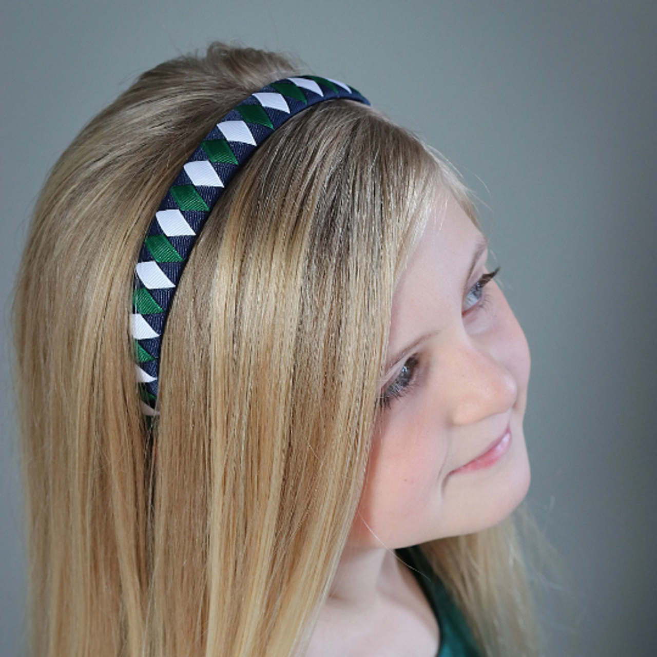 Navy, Hunter Green & White Diamond Woven Headband