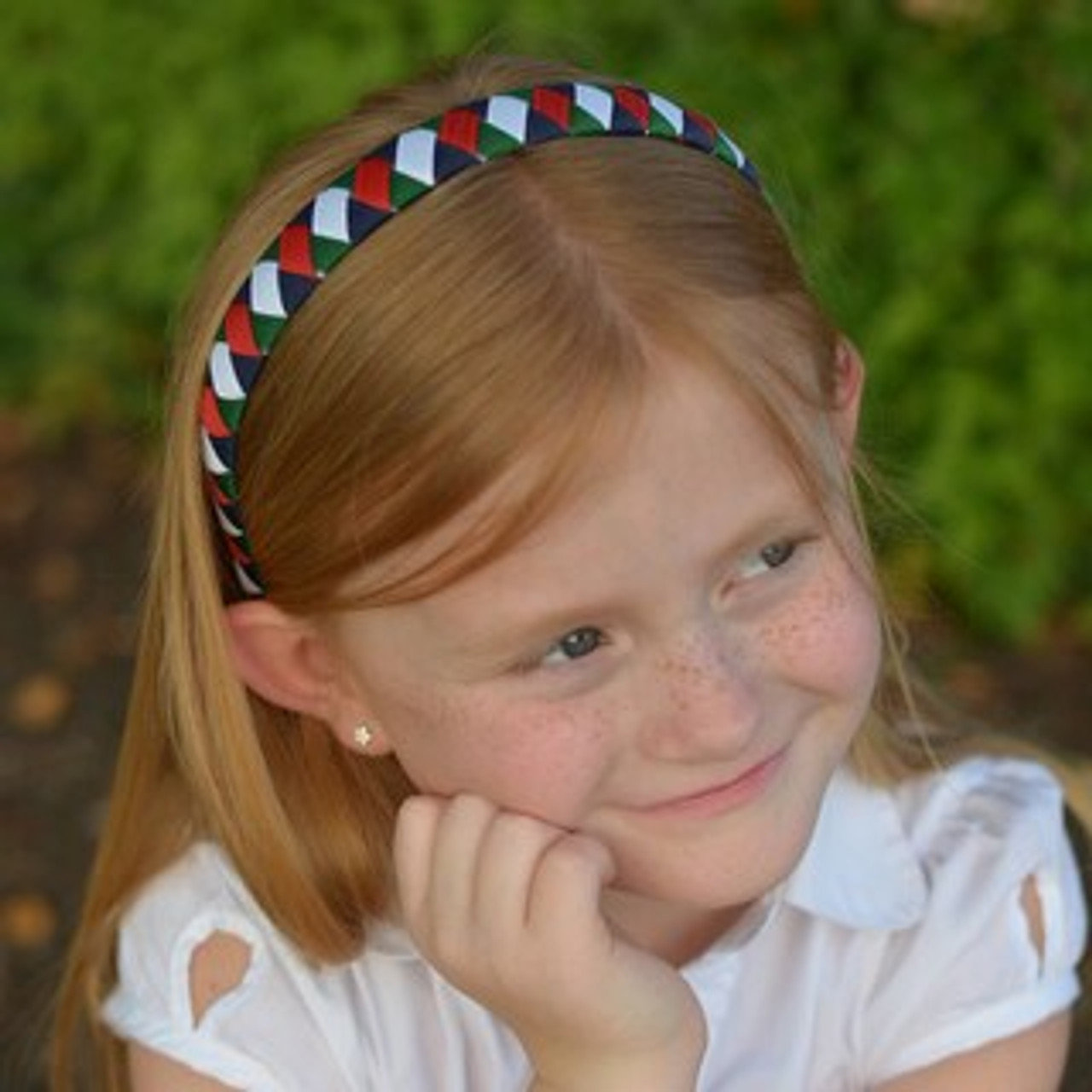 Navy, Green, Red & White Woven Headband