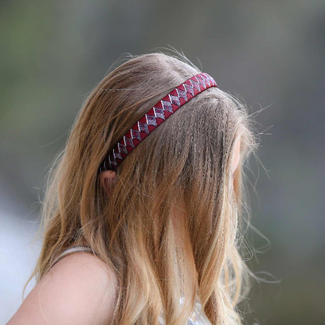 Burgundy & Gray Plaid Diamond Woven Headband