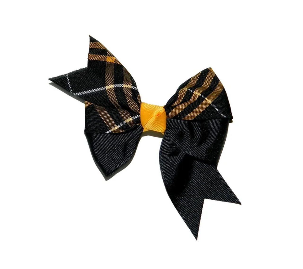 Black & Gold Plaid Split Pinwheel Bow