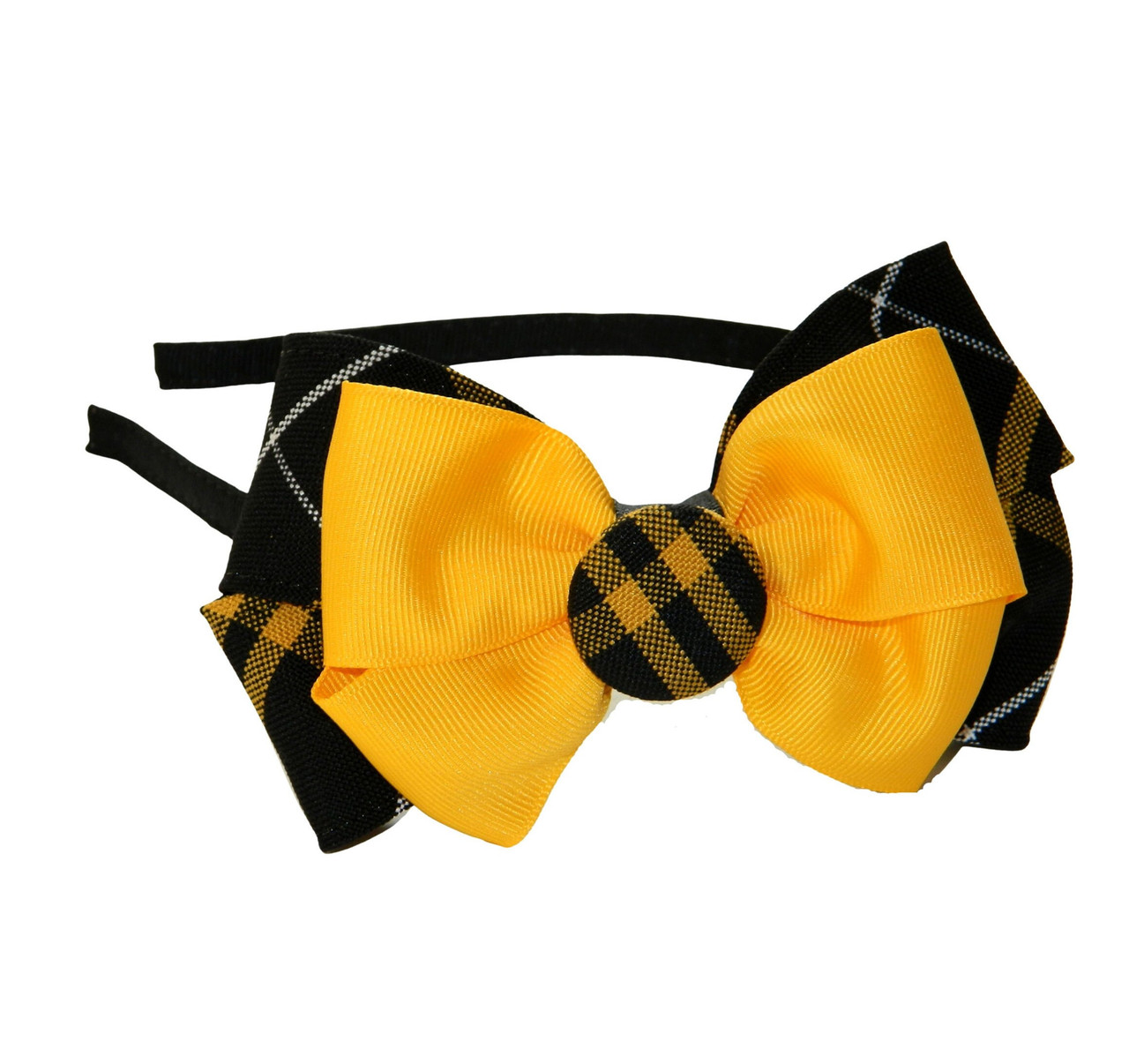 Black & Gold Plaid Double Bow Headband