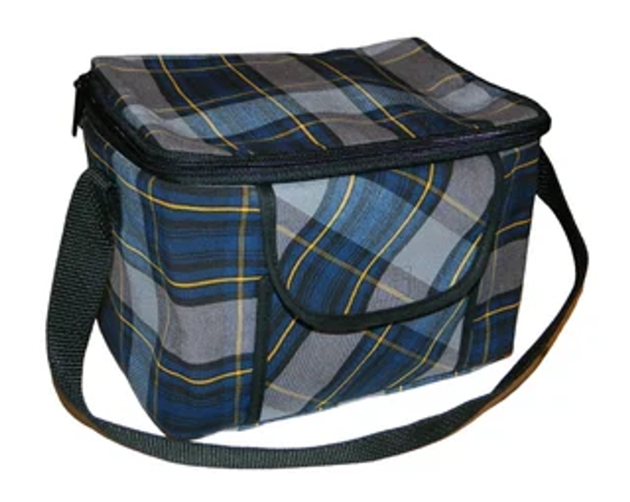 Gray, Navy & Gold Plaid Square Lunch Box