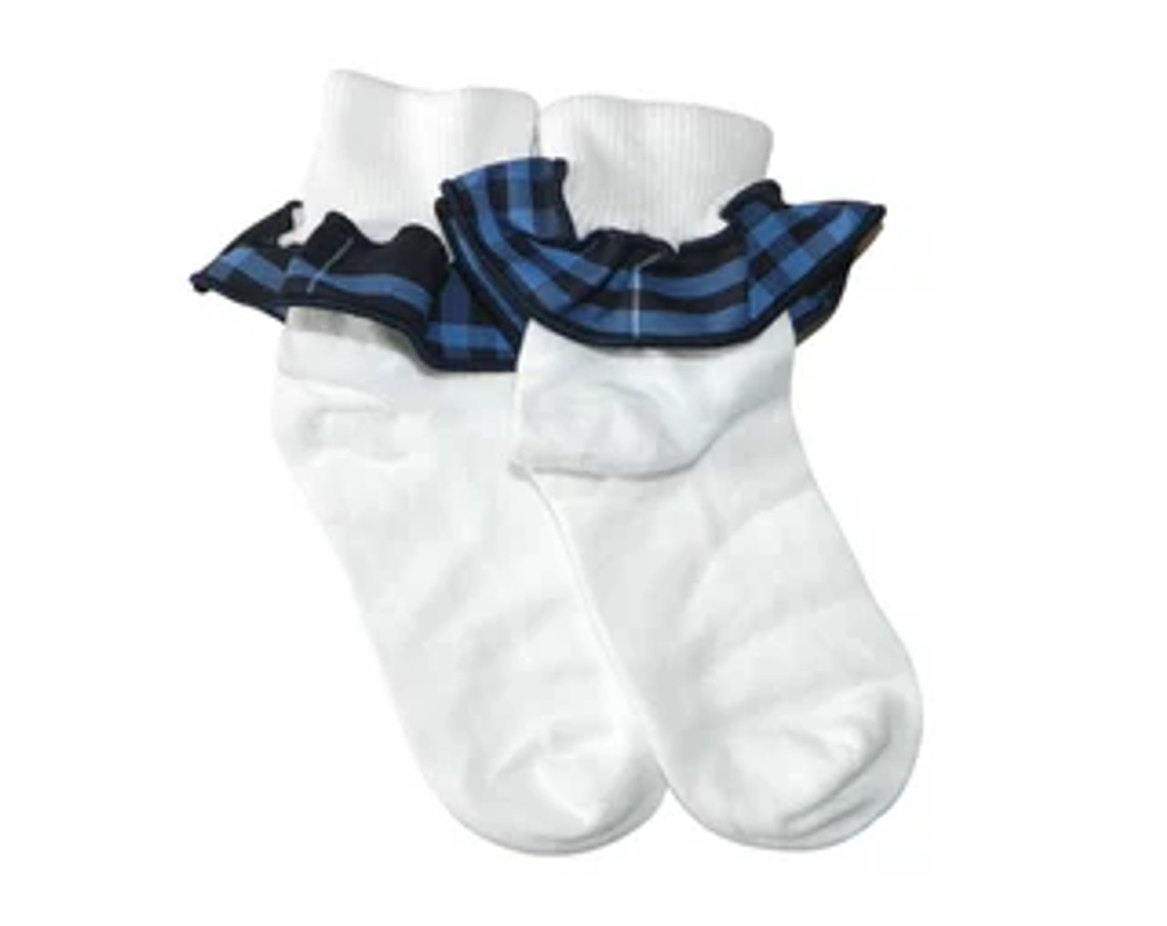 Navy & Blue Plaid 3D Ruffle Ankle Socks