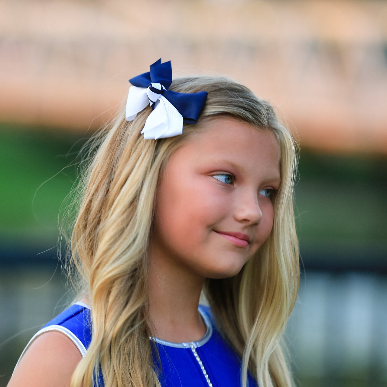 Navy & White Split Pinwheel Hair Bow - School Uniform Hair Bows, Navy and White Plaid Uniform Hair Bow, Navy Blue Hair Bow, Navy Hair Bows