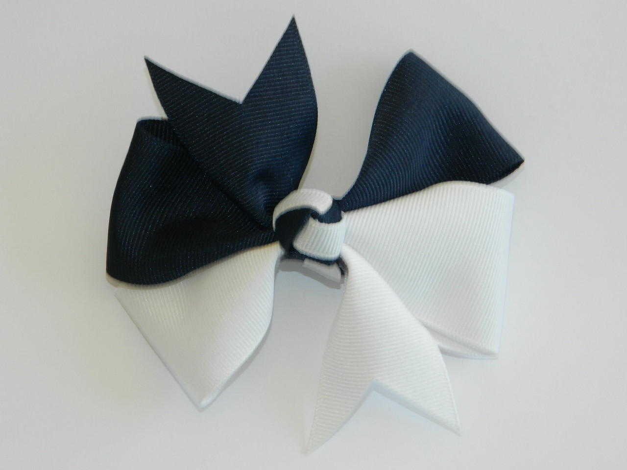 Navy & White Split Pinwheel Hair Bow - School Uniform Hair Bows, Navy and White Plaid Uniform Hair Bow, Navy Blue Hair Bow, Navy Hair Bows