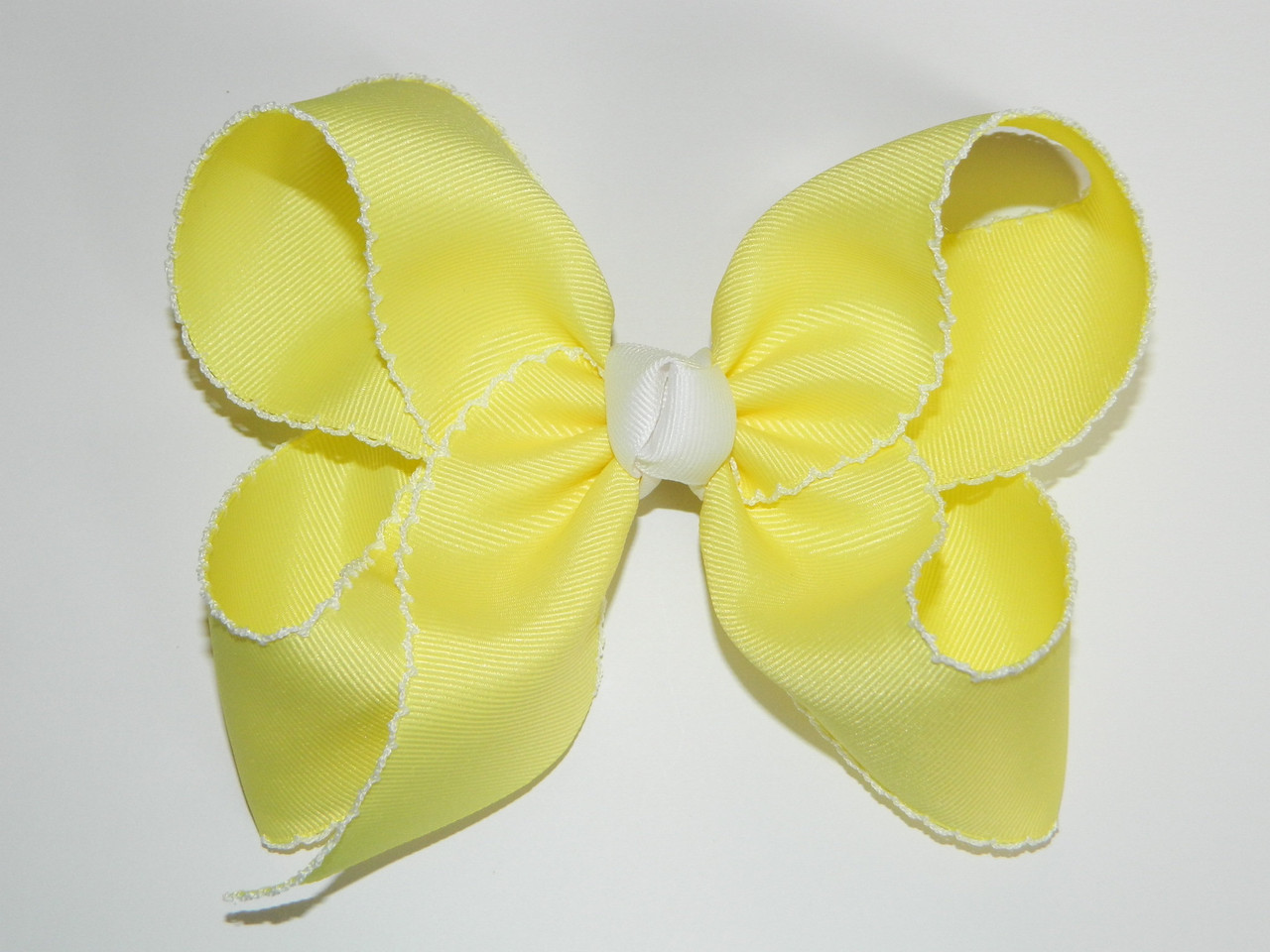 Light Yellow & White XL Moonstitch Hair Bow - Yellow Hair Bow, Moonstitch, Moonstitch Hair Bow, Large Hair Bow, Large Yellow Hair Bows