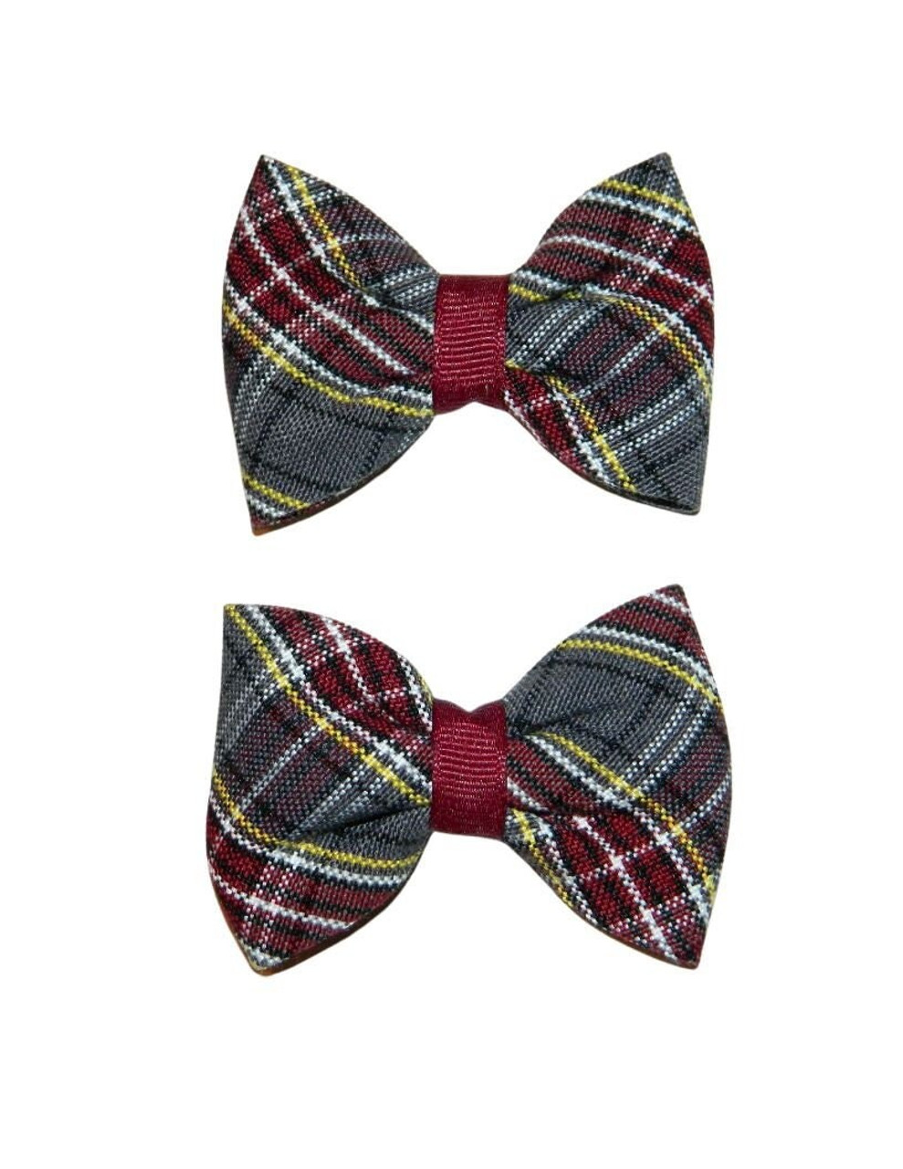 Burgundy, Gray & Yellow Plaid Pigtail Bows