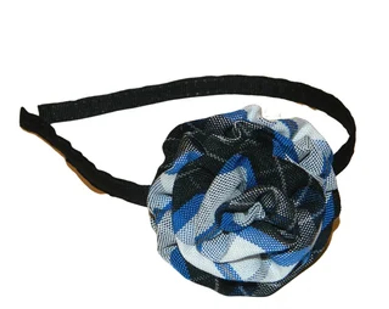 Blue, Black & White Plaid 578 Rosette Headband