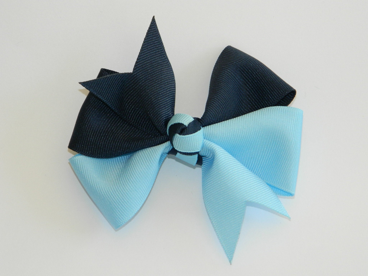 Navy & Lt Blue Split Pinwheel Hair Bow - School Uniform Hair Bows, Navy and Lt Blue Uniform Hair Bow, Navy Uniform Bows, Navy Hair Bows