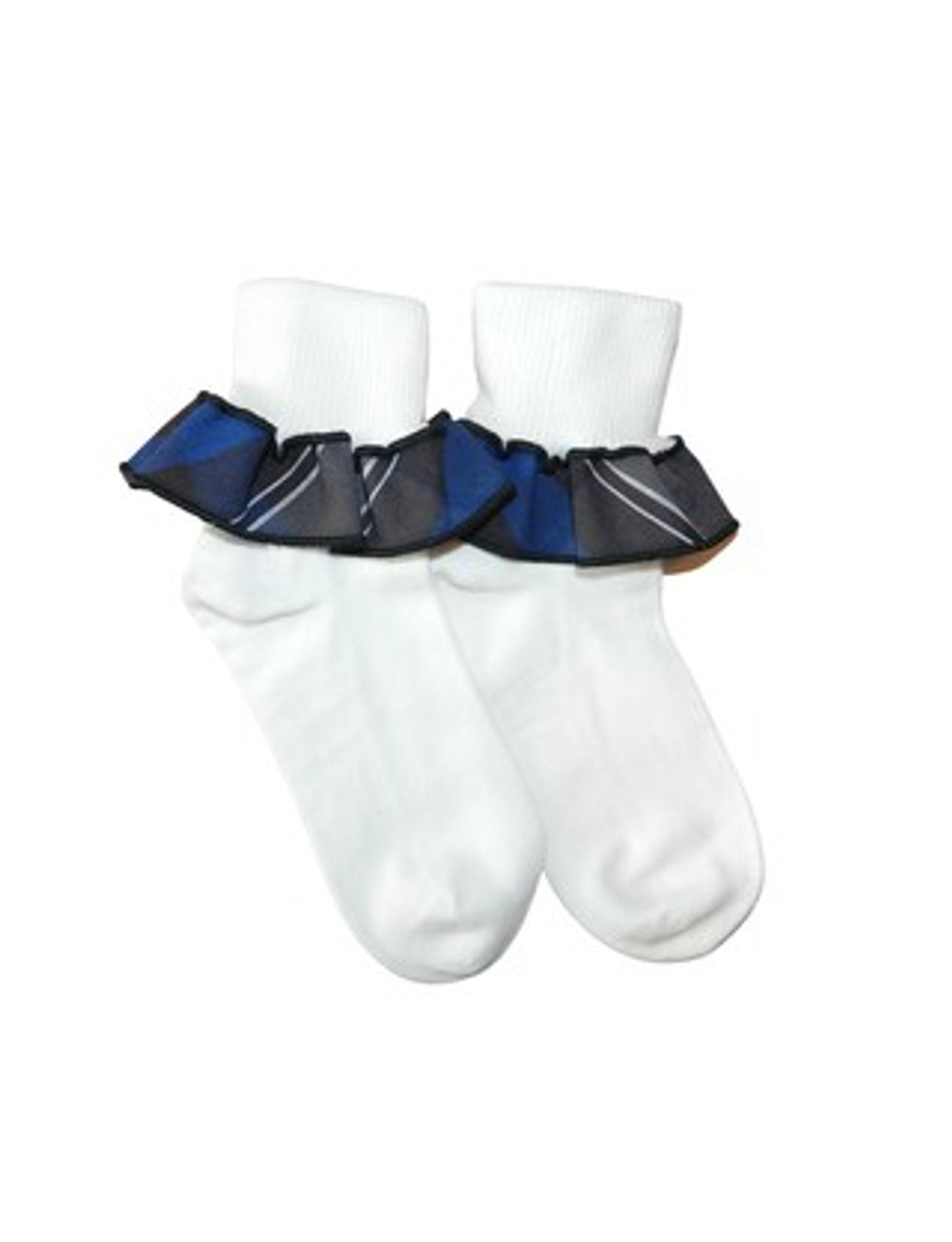 Light Navy, Black & Gray Plaid 62 Ruffle Ankle Socks