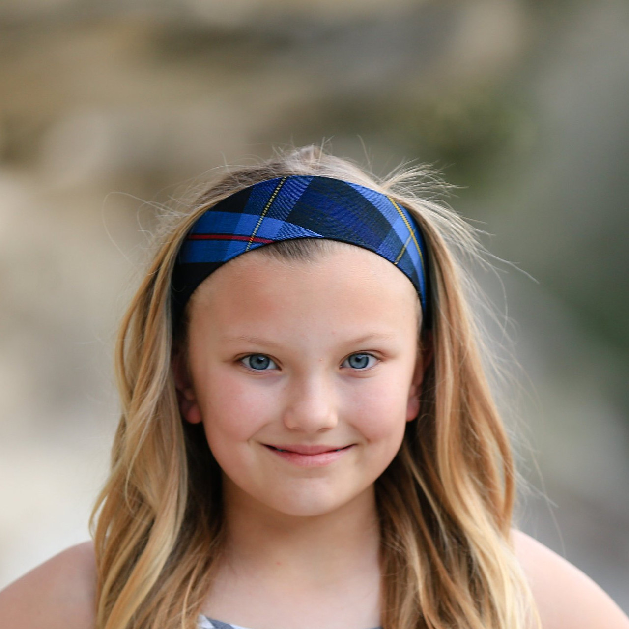 Navy, Red & Yellow Plaid Elastic Headband