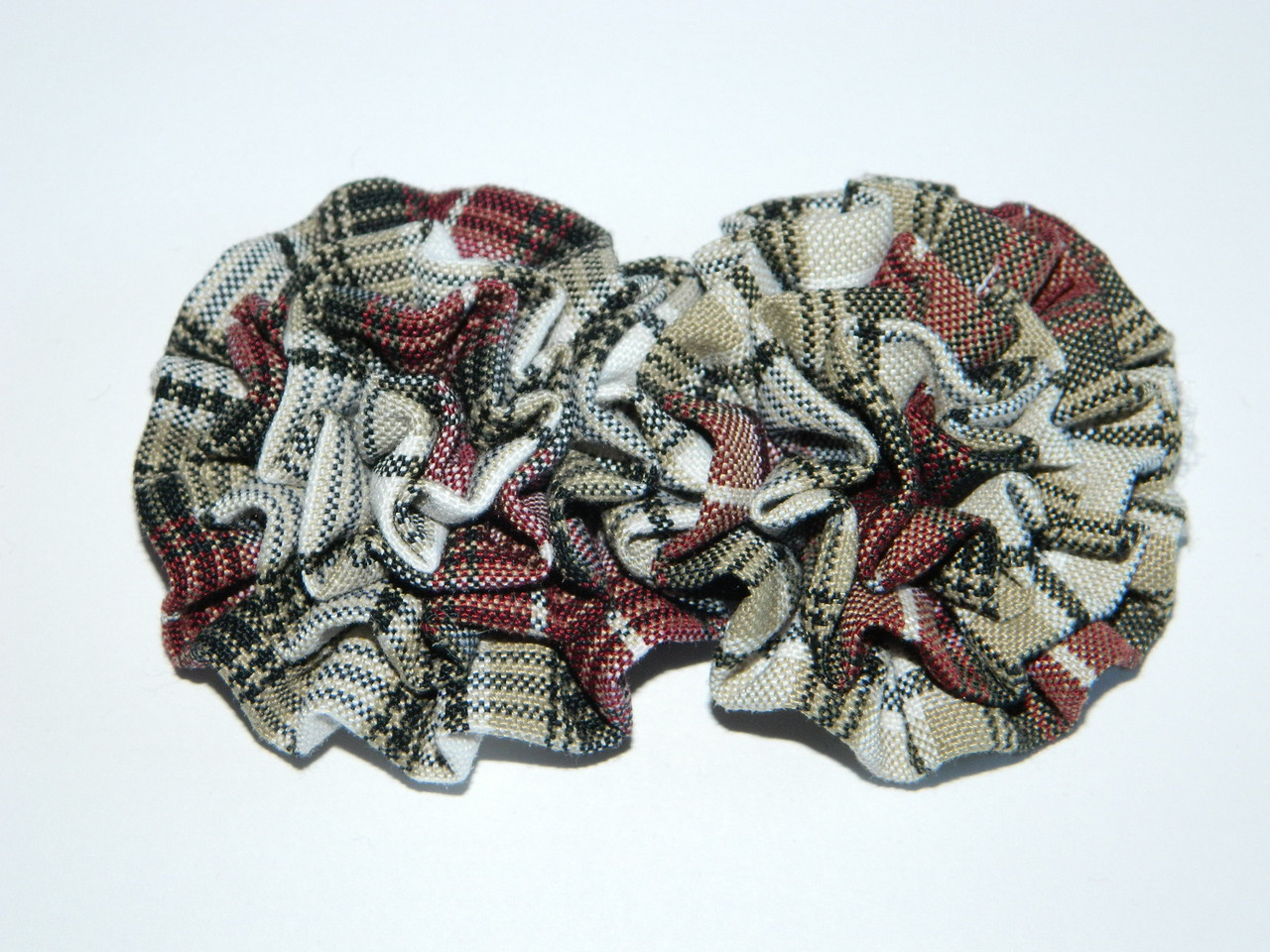 Burgundy & Khaki Plaid Rosette Hair Clip