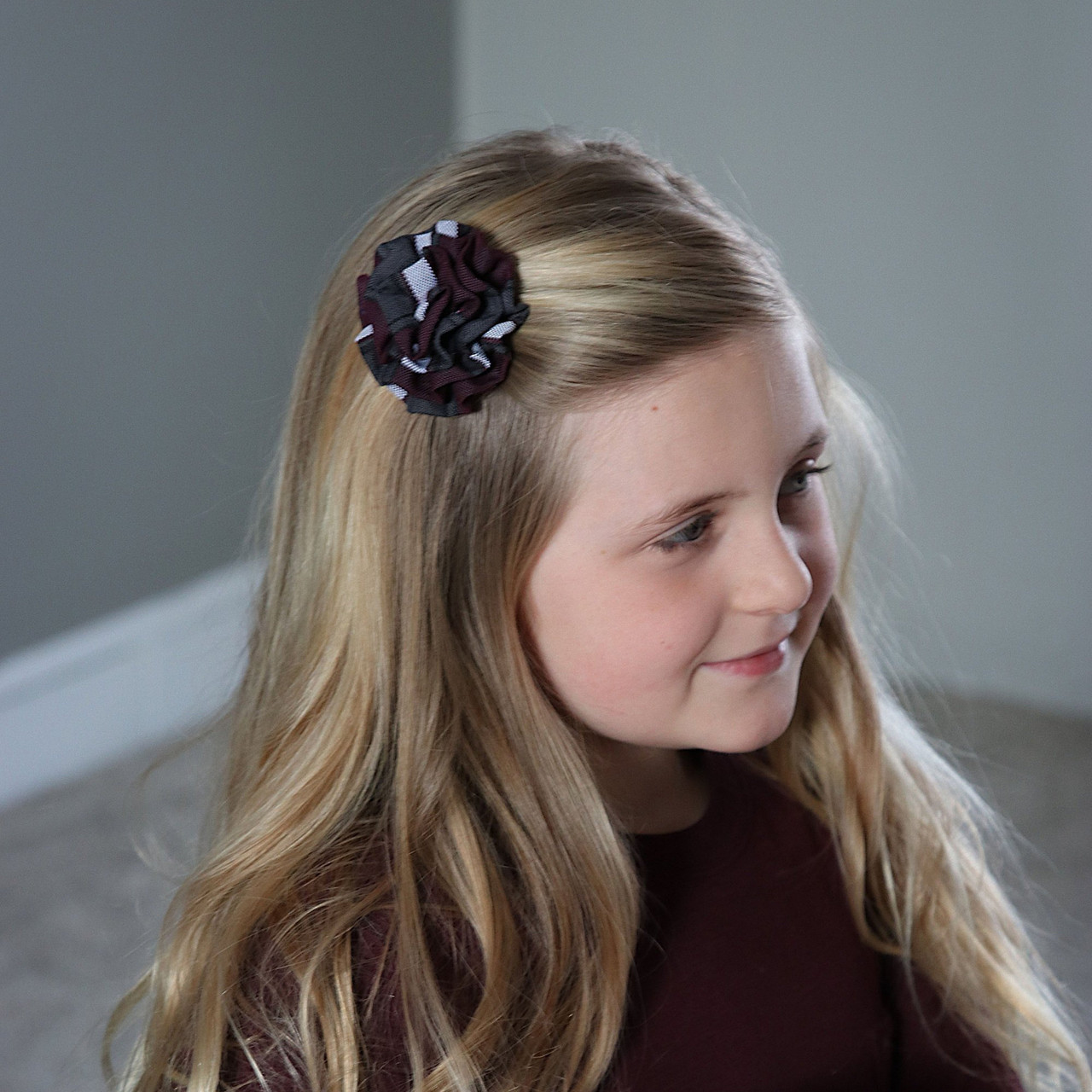 Burgundy & Khaki Plaid Rosette Hair Clip