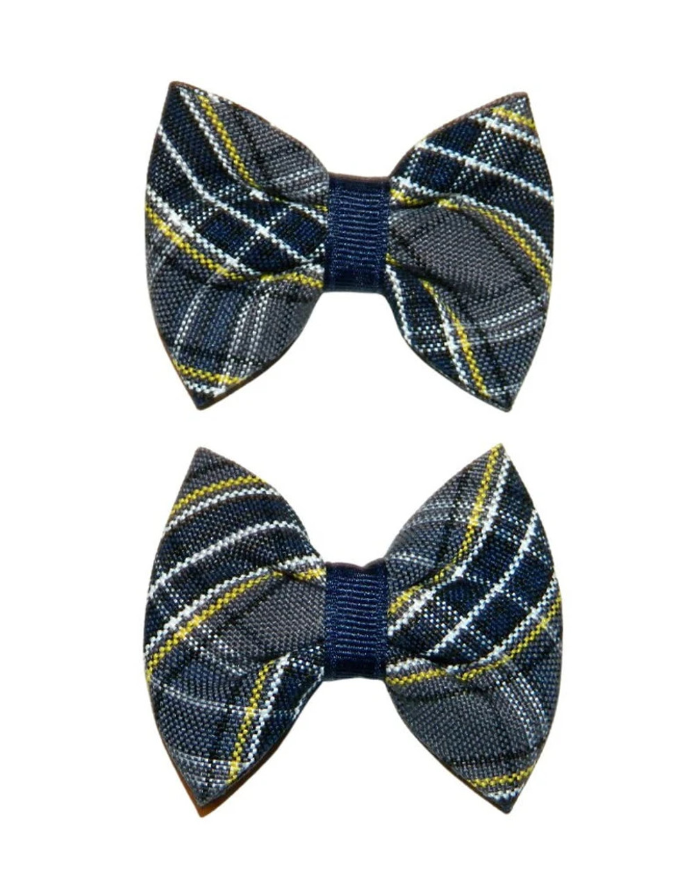 Navy, Gray & Yellow Gold Plaid 42 Pigtail Bows