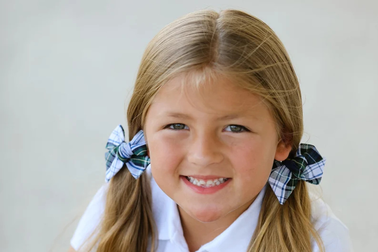 Navy, Red & Yellow Plaid Butterfly Pigtail Bows