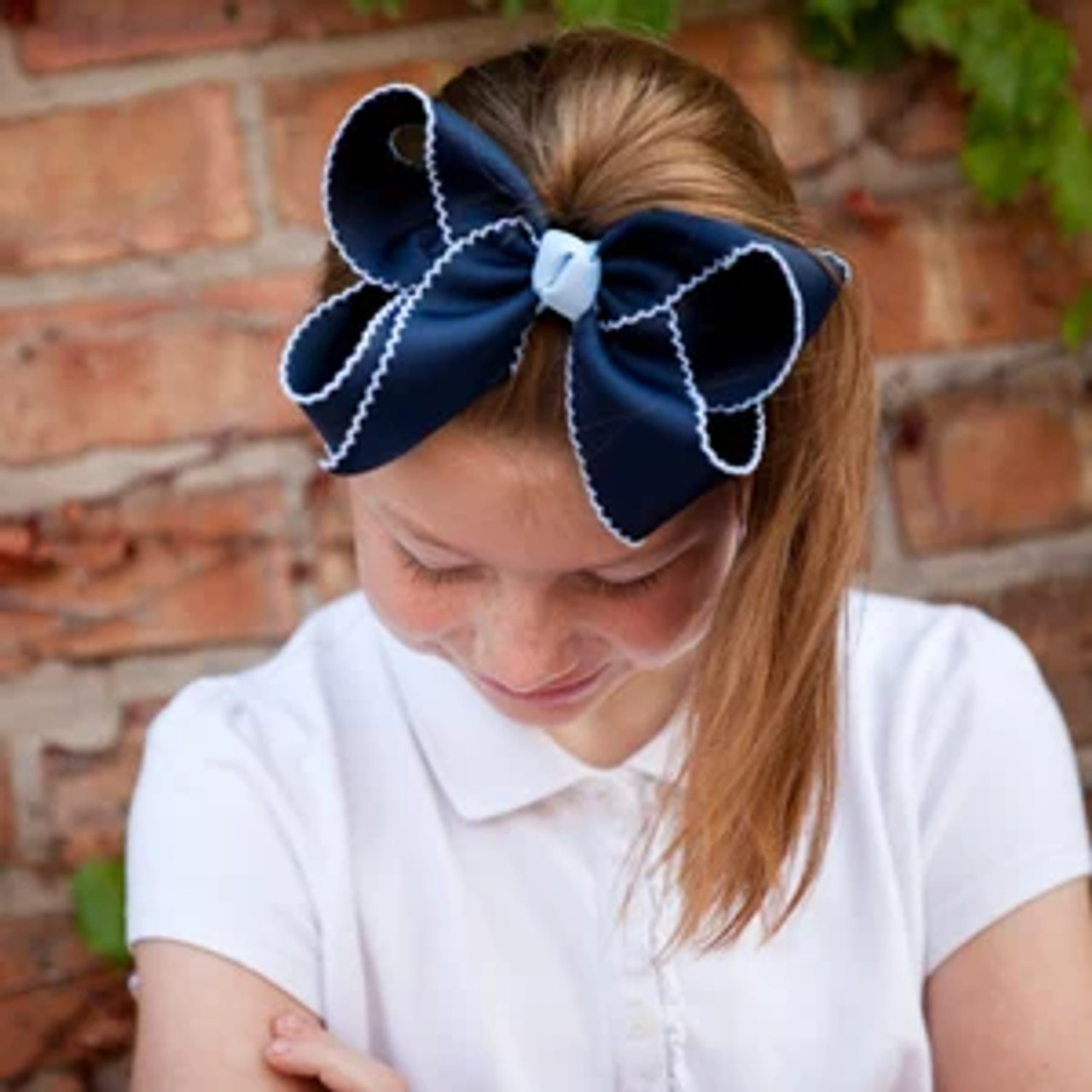 Navy & Lt Blue XL Moonstitch Hair Bow