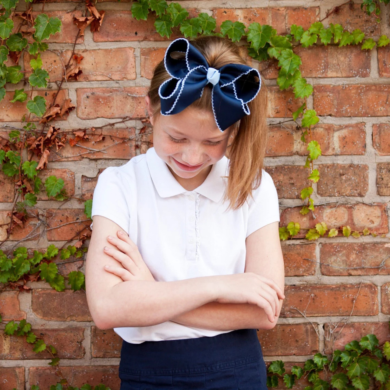 Navy & Lt Blue XL Moonstitch Hair Bow