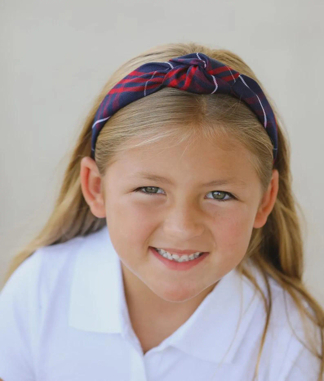 Red, White & Navy Plaid 72 Top Knot 1.5" Headband
